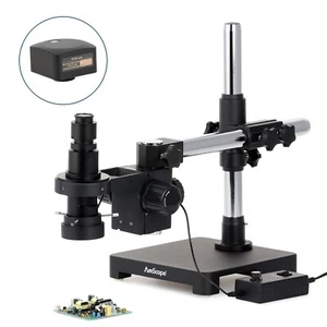 Microscopio LED con zoom AmScope H800 0,7X-5X en soporte de pluma de un solo brazo + cámara de 10 MP - Imagen 1 de 8