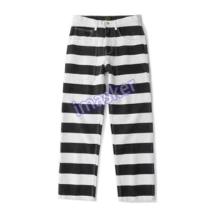 Unisex Negro Blanco Rayas Pantalones Prisionero Retro Lona Pesada Trabajo Informal Pantalones - Imagen 1 de 30