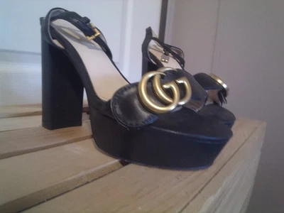 Ladies Black High Heel "Gucci" Shoes European Size 36 - Image 1 of 4