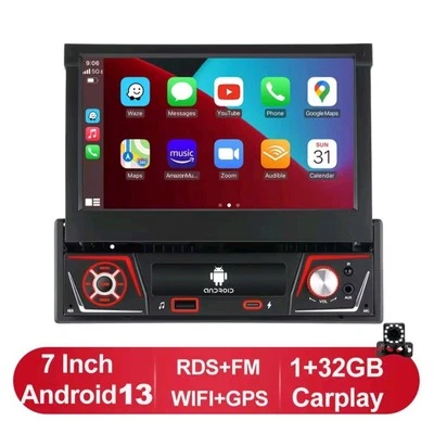 1 din autoradio Android Carplay Auto Universale 7  IPS schermo retrattile - Immagine 1 di 4