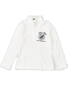 BENETTON Girls Long Sleeve Polo Shirt 3-4 Years White Cotton WY14 - Picture 1 of 3