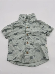 Rabbit Bear Button Up Shirt Youth Boy 18M Aop Blue ..#30572 - Picture 1 of 9