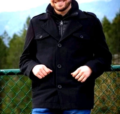 I Jeans By Buffalo Wool Double Closure Military Style Jacket Pea Coat Black M - Image 1 of 4