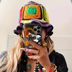 Crochet Hat Colorful Handmade Plaid Sun Hat - Picture 1 of 12