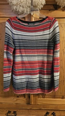 Womens Vintage Ralph Lauren Size Petite Large Red White Blue Striped Sweater - Image 1 of 4