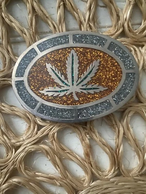 Vintage Silver Tone Gold Enamel Designed With Cannabis Marijuana Leaf - Image 1 of 2