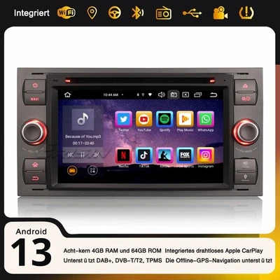 8-Kern Android 13 Autoradio Carplay Navi Ford Focus C/S-Max Kuga Transit Fiesta - Bild 1 von 4