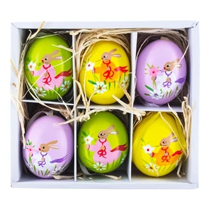 Set of 6 Real Eggshell Bunny and Flowers Pysanky Easter Egg Ornaments 2.5 Inches - Picture 1 of 4