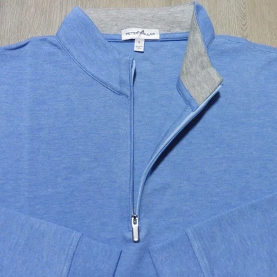 PETER MILLAR 男式 L 大号 PULLOVER CROWN 舒适 1/4 拉链蓝色高尔夫马球针织衫 — 第 1/4 张图片