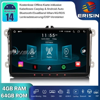 9" OPS DAB+Android 14 Autoradio GPS 64GB Für VW Golf 5/6 Polo Passat Touran SEAT - Bild 1 von 4