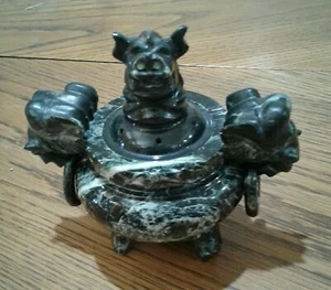 China Chinese Taiwan Hardstone Lidded Dragon Lion Carving Incense Burner Censer - Picture 1 of 8