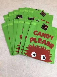 12 bolsas de mano reutilizables reutilizables de truco o trato de Halloween Monster Candy Please Green nuevas con etiquetas - Imagen 1 de 4
