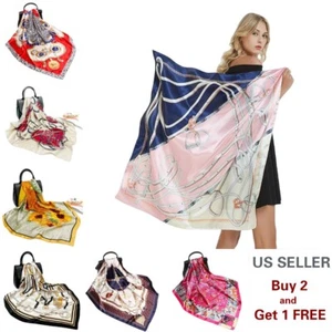 35" x 35" Ladies Women Fashion Silken Satin Square Scarf Head Neck Wraps Shawl - Picture 1 of 14