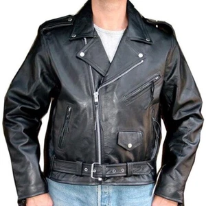 Classic Motorcycle Jacket Biker Jacket with waist Belt Fully Lined - Bild 1 von 2