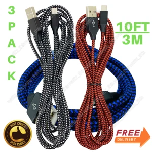3 Pack USB Cable 10ft For iPhone 14 13 12 Pro X XR XS Max 8 6s Fast Charge Cable - Picture 1 of 14