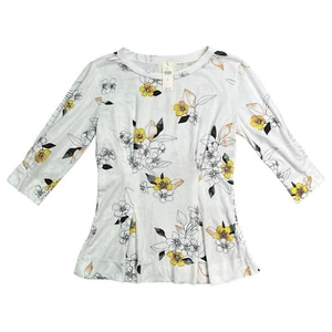 T.La Rooney Printed Blouse White Yellow Floral Sketch Anthropologie Size XS - Picture 1 of 7