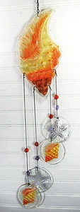 Conch Shell Hand Painted Glass Wind Chime Yard or Porch Decor - Picture 1 of 2