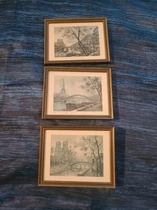 Framed Signed Prints Artwork Paris Notre Dame, Eiffel Tower - Picture 1 of 13