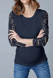 Neun Monate Umstandsshirt Shirt Schwangerschaft Spitzenärmel marineblau Neu SALE - Bild 1 von 1