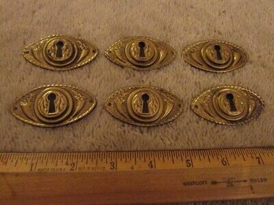 Lot Of 6 Horn Of Plenty Oval Brass Key Hole Covers Escutcheons Hardware • 0.99$