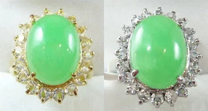 Natural Light Green Jade Yellow & White Gold Plated Crystal Ring Size: 6.7.8.9 - Picture 1 of 7