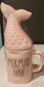 Rae Dunn MERMAID HAIR DON'T CARE Double Sided Mug W Tail Topper Pink - Picture 1 of 4