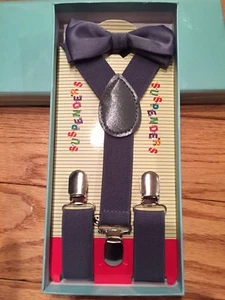 Suspenders and Bowtie Dark Gray Boxed Gift Set Holiday Toddler Kids Wedding - Picture 1 of 1