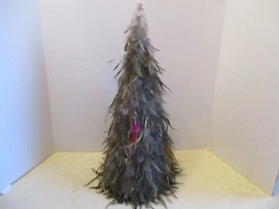 18" Inch Table -Top Cone-Shaped Green Feather-Covered Christmas Tree - Image 1 of 4