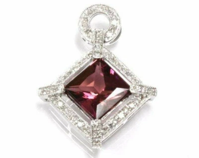 2.5 ctw Natural Pink Tourmaline & Diamond Solid 14k White Gold Halo Pendant 23MM - Image 1 of 2