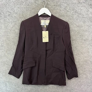Vintage Aquascutum Jacket Womens 10 Felicity Wool Suit Blazer Aubergine 90s BNWT - Picture 1 of 11