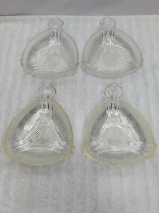 VINTAGE ~ Art Deco HAZEL ATLAS THREE SIDED CRYSTAL CANDY DISHES FOUR ~ 1930' - Picture 1 of 5