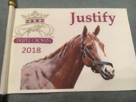 JUSTIFY  * 2018 Triple Crown Winner * Horse Racing  Mini Desk Flag 4" x 6" Cover