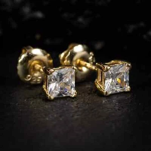 1 kt Princess Cut Laborgefertigter Diamant Damen Ohrstecker 14 K Gelbgold vergoldet - Bild 1 von 15