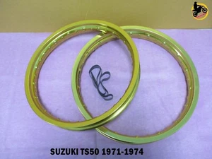 SUZUKI TS50 1971-1974 ALUMINIUM GOLD FRONT+ REAR WHEEL RIM SET SERIES7  *nan4145 - Picture 1 of 5