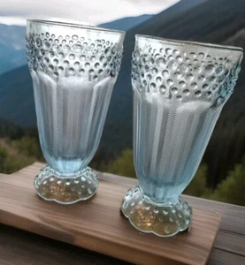 2er Set Gorham Kristall Longdrinkgläser - Emily's Attic - Blau Hobnail Fischgrät - Bild 1 von 8