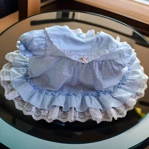 Vintage Rare Bryan Baby Girls Blue Floral Dress White Lace Flowers 12m? No size - Picture 1 of 11