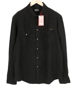 Diesel S-East-Long-Lin Men's Shirt XL Western Linen UVP 175 Spread Collar Black - Picture 1 of 10