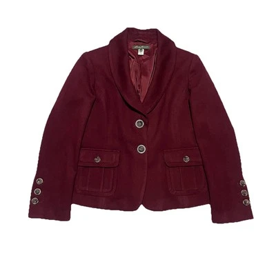 Chaqueta Blazer Eddie Bauer Mujer Mezcla Lana Roja Preppy Academia Pequeña Talla 4P Foto 1 de 4