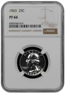 1963 Proof Washington Quarter graded by NGC PF 66 - Picture 1 of 2