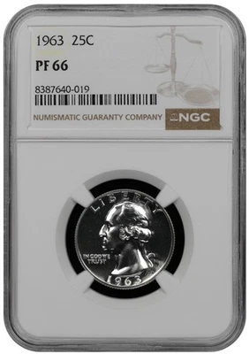 1963 Proof Washington Quarter graded by NGC PF 66 - Image 1 of 2