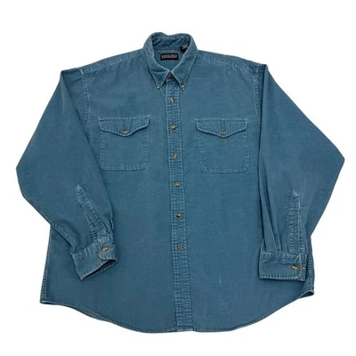 Lands' End Corduroy Shirt Blue Mens XL 100% Cotton Long Sleeve Button Up - Image 1 of 4