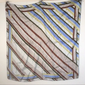 Echo Diagonal Striped Square Scarf Brown Blue Yellow Vintage Retro *STAIN NO TAG - Picture 1 of 6