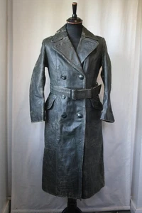 Vtg Women Gelmok WW2 Green German heavy leather trench great coat small revival - Picture 1 of 24