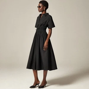 ¡¡NUEVO CON ETIQUETAS!! J. CREW Elena Midi Camisa Vestido Algodón Popelina Negro Sólido 10 - Imagen 1 de 14