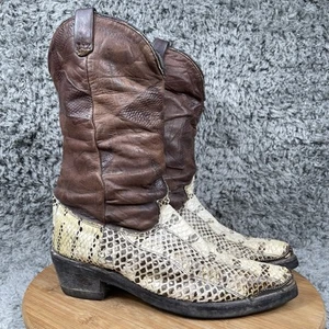 Vintage Cowboy Western Boots Womens 8 M Snakeskin Slouch Vibram Soles Distressed - Picture 1 of 14