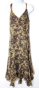 Silk Chiffon Beaded Layered Dress V-Neck Strappy Cross Back Earth Tones 6 SMALL - Picture 1 of 14