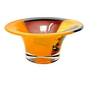 Vintage Teleflora Hand Blown Art Glass 8.75” Orange Amber Purple Bowl Halloween - Picture 1 of 14