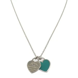 TIFFANY&Co. Blue Double Heart Tag Return to Small Necklace Sterling Silver TGIS - Picture 1 of 13