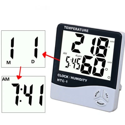 Digital LCD Thermometer Hygrometer Alarm Clock for Home Weather Station - Image 1 of 4