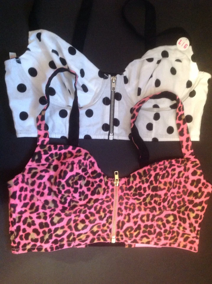 Victorias Secret PINK Bustier Bra Animal Print Polka Dot SML Front Zipper NWT - Image 1 of 1